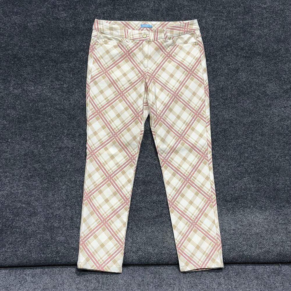 J McLaughlin Jeans Womens 8 Beige Plaid Skinny Mid Rise Stretch Denim Pants